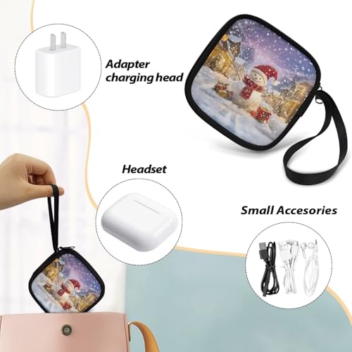 Christmas Snowman Earbud Case Earphone Carrying Case Cell Phone Accessories Storage Bag with Handle for Earphone,Flash Drive,Charging Cable, Key Wall Charger - color: Christmas Snowman