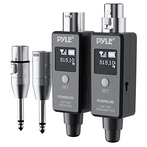 Pyle Multifunctional UHF Wireless XLR Adapter System,Transmitter And Receiver For Dynamic Microphones And Music Sources,48k Frequency Signal Transmission,USB Recharge Capable,90 Feet Range,Dark Gray