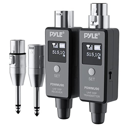 Pyle Multifunctional UHF Wireless XLR Adapter System,Transmitter And Receiver For Dynamic Microphones And Music Sources,48k Frequency Signal Transmission,USB Recharge Capable,90 Feet Range,Dark Gray