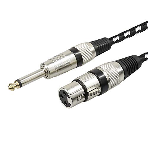 Microphone Cable XLR Female to 1/4" TS Cables, Nylon Braided 6.35mm (1/4 Inch) TS to XLR Cable (XLR Female to TS Male Unbalanced Cable) Gold-Plated Connectors - 10Feet - size: 10FT