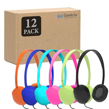 GEEKRIA 12 Pack Wired Headphones for Classroom, Adjustable On-Ear Headphones, Kids Children Headset for Schools, Student, Libraries, Computer Lab, Testing Centers, Bulk Pack (Oval Earcups)
