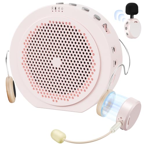 Moman Wireless Voice Amplifier with Lavalier Mic, 20H Battery 164ft Range Sensitive Pickup Noise Reduction PA System Bluetooth Portable Magnetic Charging Dock, Amplifier for Teacher Yoga Tour, Pink - color: Pink