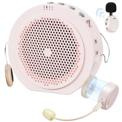 Moman Wireless Voice Amplifier with Lavalier Mic, 20H Battery 164ft Range Sensitive Pickup Noise Reduction PA System Bluetooth Portable Magnetic Charging Dock, Amplifier for Teacher Yoga Tour, Pink - color: Pink