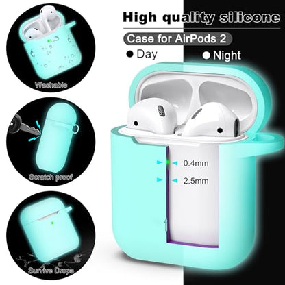 for AirPods 2nd/1st Case Silicone Cover, Glow Blue | Compatible with Apple AirPods 2nd/1st (2019/2016) Generation with Keychain & Cleaner Kit, Wireless Charging Compatible - color: E1-Glow Blue