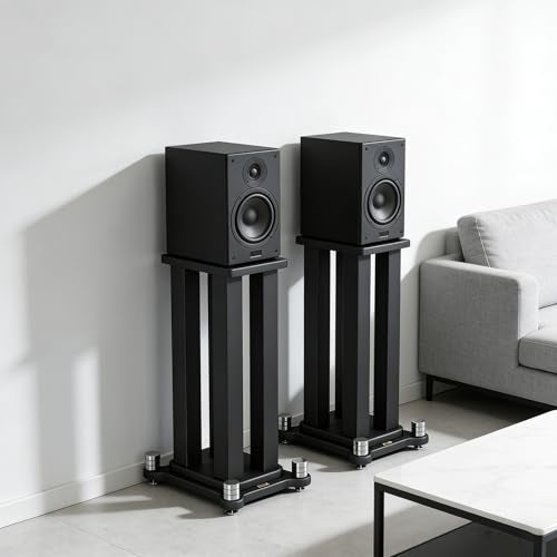A Pair of Speaker Stands, Bookshelf Speaker Stand Steel Frame Support for Speakers up to 40 kg, Vibration-Absorbing MDF Design, Studio Monitor Stands Improves Sound Quality (70cm/27.5in) - size: 70cm/27.5in