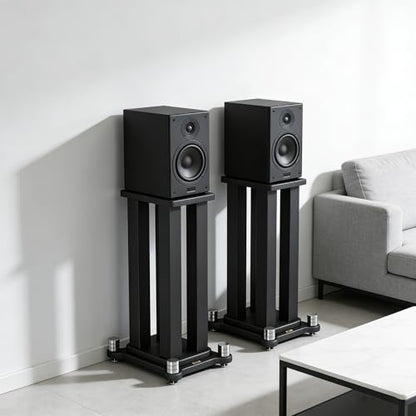 A Pair of Speaker Stands, Bookshelf Speaker Stand Steel Frame Support for Speakers up to 40 kg, Vibration-Absorbing MDF Design, Studio Monitor Stands Improves Sound Quality (60cm/23.6in) - size: 60cm/23.6in