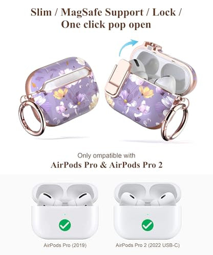 TATOFY for AirPods Pro 2nd Generation Case with Lock Carabiner Cleaner, Slim AirPod Pro 1st & 2nd Hard Case Cover, Compatible with MagSafe (Gray Purple) - color: Gray Purple, size: AirPods Pro 1st & 2nd Gen