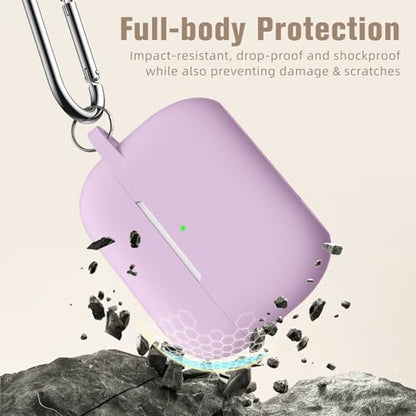 Hamile Compatible AirPods Pro Case Protective Silicone Case Shockproof Cover Skin for Apple AirPod Pro 2019 Charging Case, with Keychain, Lavender - color: Lavender
