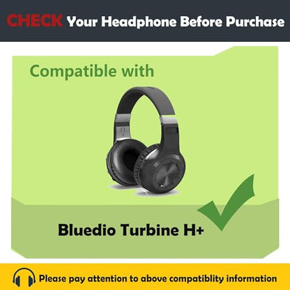 Turbine H+ Earpads Cushion Replacement for Bluedio Turbine H+ Headphone Ear Covers with Protein Leather and Memory Foam