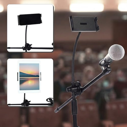 Sherr 2 Pcs Microphone Stand Boom Bulk, Adjustable Height Tripod Mic Stand with Dual Clip Foldable Universal Heavy Duty Tripod Holder for Livestream Singing Stage (Mic with Tablet Holder) - style: Mic with Tablet Holder