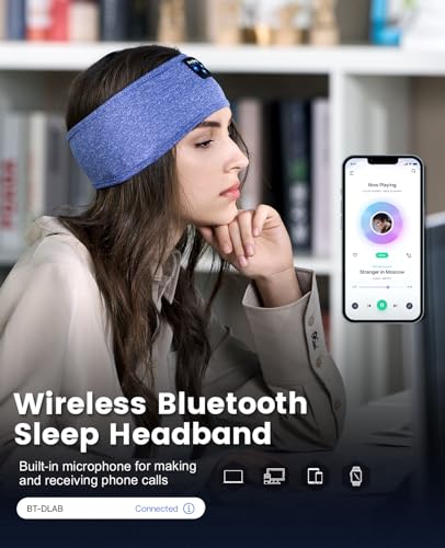 Perytong Sleep Headphones with Bluetooth 5.4 Headband, Wireless Sleeping Headphones for Side Sleepers, Sweat-Proof Sport Headband Headphones with Built-in Speakers for Yoga Running Travel - color: TwilightBlue