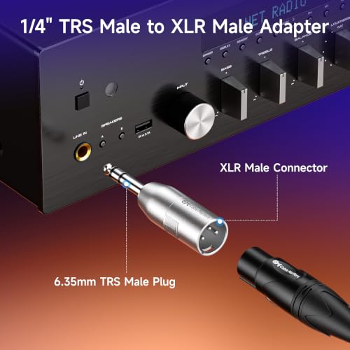 Cable Matters 2-Pack 6.35mm 1/4 Inch TRS to XLR Adapter, Male to Male | M-M, XLR to 1/4 Adapter