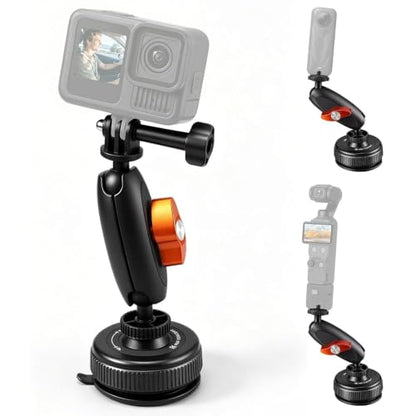 K&F CONCEPT Suction Cup Mount with Ball Head Magic Arm for Action Camera | Car Windshield Window Dash Mount Holder, 1/4" & Three-claw Adapter for GoPro Hero 13/12/11/10/9, Osmo Action 6/3/4/5 Pro XP01