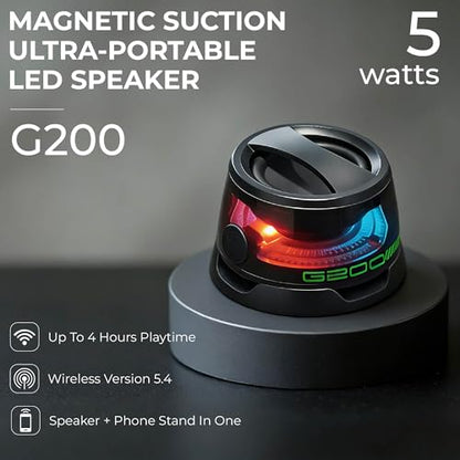 G200 Magnetic Bluetooth Speaker with RGB Lights | Compact design, strong magnetic mount, colorful RGB lighting, TWS stereo pairing, for travel, home, and outdoor use. - color: Black 2 piece