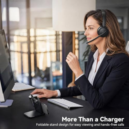 Wireless Headset with Mic for Work, Bluetooth Headset with Microphone AI Noise Cancelling, 65H Battery Headset with Microphone for PC with Fast Charge & Mute Button for Laptop/Call Center/Computer