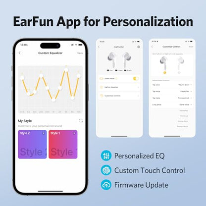 EarFun Air True Wireless Earbuds, Bluetooth Earbuds with 4 Mics Clear Call | IPX7 Waterproof, Game Mode, Deep Bass, Wireless Charging, USB-C Fast Charge, 35Hrs, White - color: White