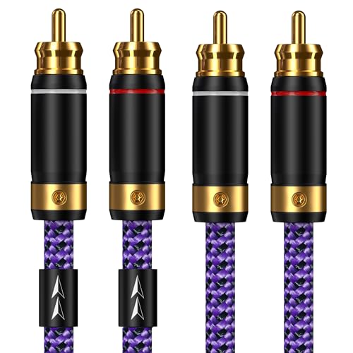 2 RCA to 2 RCA Audio Cable Heavy Duty 24K Gold-Plated Pure Copper Shell Oxygen-Free Copper for Home Theater HDTV Amplifiers Hi-Fi Systems Speakers - Purple Top Series (3.2FT/1m) - size: 3.2 ft