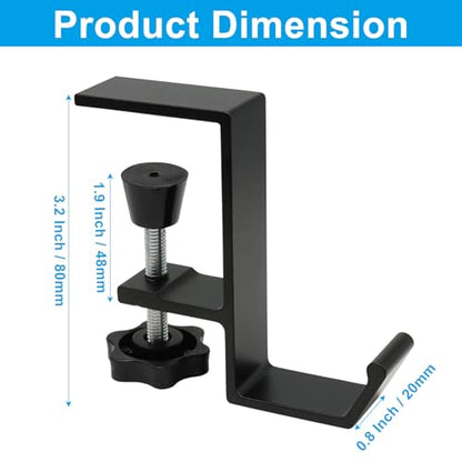 Aluminum Headphone Hanger, Desk Bag Hook Holder Headset Stand Hook Mount - Under Desk Clamp Mount for Gaming, Office & Home Organization(Black)