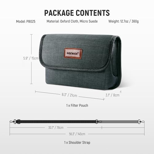 NEEWER Camera Lens Filter Case with Water Resistant Hard Shell, 6 Soft Pockets, Shoulder Strap, Pro Photography Filter Bag Storage Pouch for 4''x 4'', 4''x 5.65'' Square, 95mm Circular Filters, PB025 - style: Pb025