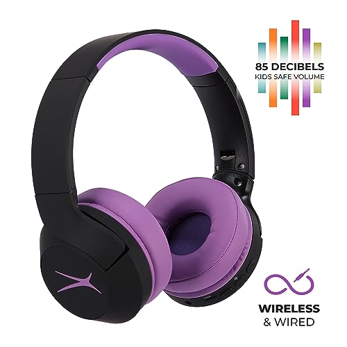 Altec Lansing Kid Safe Noise Cancelling Wireless Headphones 15H Battery, 85dB Volume Limit, Foldable Design Powerful Sound, Active Noise Cancellation Perfect for Kids Ages 7+ - color: Blackout Purple