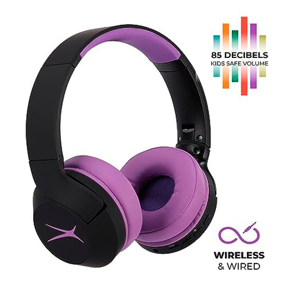 Altec Lansing Kid Safe Noise Cancelling Wireless Headphones 15H Battery, 85dB Volume Limit, Foldable Design Powerful Sound, Active Noise Cancellation Perfect for Kids Ages 7+ - color: Blackout Purple