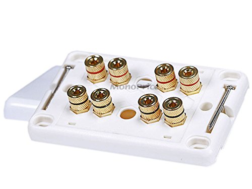 Monoprice 103642 Banana Binding Post Wall Plate for 4 Speaker White - size: 4 Speaker, style: 1-Piece