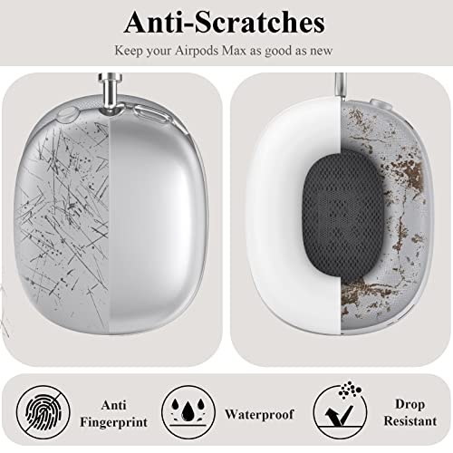 [3 in 1] for Airpods Max Case Cover, Clear Soft TPU Earcup Case Cover+Slicone Earpad Cover+Silicone Overhead Cover, Transparent Protective Case for Apple Airpods Max Accessories(Green)
