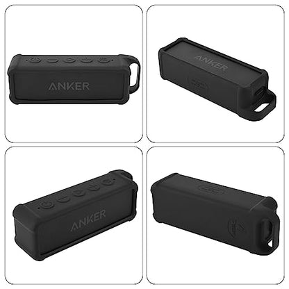 Silicone Case Compatible with Anker Soundcore 2 Portable Speaker, Protective Travel Case Cover with Handle and Carabiner for Anker Soundcore 2 Speaker (Black)