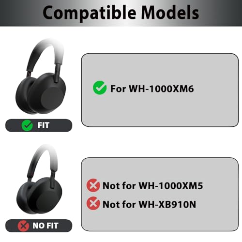 Adhiper 3-in-1 Silicone Sweat Case Cover for Sony WH-1000XM6 Headphones, XM6 Covers Accessories Silicone Ear Pads Covers & Headband Cover & Ear Cups Protector, Washable & Sweatproof - Black - color: Black