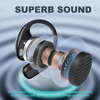 T&G Wireless Earbuds, Bluetooth 5.3 with 90H Playtime, | Sports Earhooks Ear Buds with Deep Bass, Waterproof Over Ear Bluetooth Earphones for Workout, Running, Gym, Travel (Black)