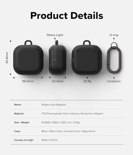 Ringke Onyx Magnetic for Samsung Galaxy Buds 4 Pro Case and Galaxy Buds 4 Case [Compatible with MagSafe] Prevents Oily Smudges Feels Good in The Hand Non-Slip Cover - Black - color: Black, size: Galaxy Buds 4 Pro / 4