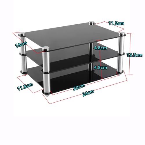 Transparent HiFi Racks Desktop Media Stand, Small Audio Component Rack, Mini AV Media Storage Cabinet, Acrylic Desk Shelf Organizer Stereo Tower(Black) - color: Black