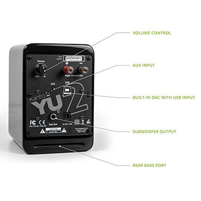 Kanto YU2GB PC Gaming Desktop Speakers | 3" Composite Drivers | 3/4" Silk Dome Tweeter | Class D Amplifier | 100 Watts | Built-in USB DAC | Subwoofer Output | Pair | Gloss Black - color: Gloss Black