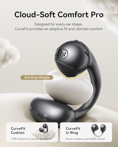 Baseus Bowie MC1 Pro Open Ear Clip-On Headphones, Hi-Res LDAC & HiFi4 Acoustic Sound, 5g Ultra-Lightweight Comfort, SuperBass 2.0, DNN 4-Mic AI Clear Calls, IP67 Waterproof, Bluetooth 6.0 - color: Black