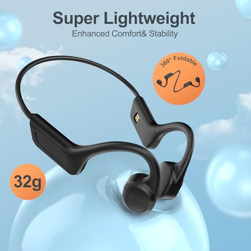 Bone Conduction Headphones,Waterproof IP68,Wireless Bluetooth 5.3 Earphones with Microphone, Built-in 32GB MP3 Open Ear Bluetooth Headphones for Running (Black) - color: Black