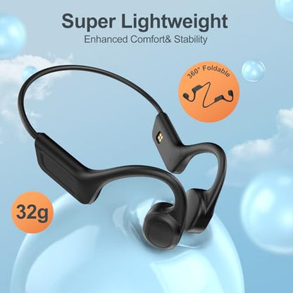 Bone Conduction Headphones,Waterproof IP68,Wireless Bluetooth 5.3 Earphones with Microphone, Built-in 32GB MP3 Open Ear Bluetooth Headphones for Running (Matt Black) - color: Matt Black