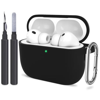 for AirPods Pro 3 Case Cover, Protective Soft Silicone with Keychain Cleaning Pen for Women Men for Apple AirPods Pro 3rd Generation Case(2025), Front LED Visible, Black - color: B-Black