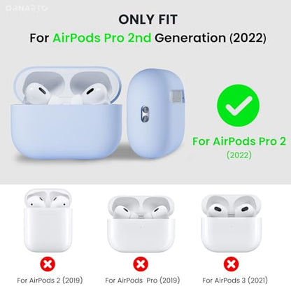 ORNARTO for AirPods Pro 2 Case, Hybrid Silicone, Baby Blue | Hybrid Silicone Rubber, Front LED Visible, Wireless Charging, Skin-Friendly Soft Touch, Anti-Scratch, Detachable Lanyard - color: Baby Blue