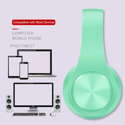 RAT TAIL V5.3 Bluetooth Headphones Over-Ear, Foldable Wireless and Wired Stereo Headset Micro SD/TF, FM for Cell Phone,PC,Soft Earmuffs &Light Weight for Prolonged Wearing (Green) - color: Green