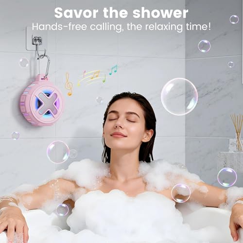 XLEADER X8(2 Gen) Upgraded, Bluetooth Shower Speaker, Certified IP67 Waterproof, 10W Pro Sound&Deep Bass, 24Hrs Playtime, Stocking Stuffers, White Elephant Gifts, for Teens Women, Pink - color: C-Pink