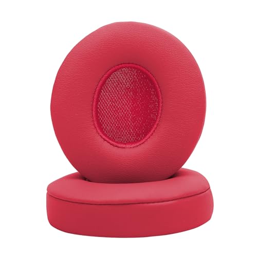 Earpad Cushions Covers for Beats Solo 2 Solo 3 (B0534/A1796) Wired Wireless Headphones with Noise Isolation Memory Foam and Protein Leather Sweat-Proof (Red)