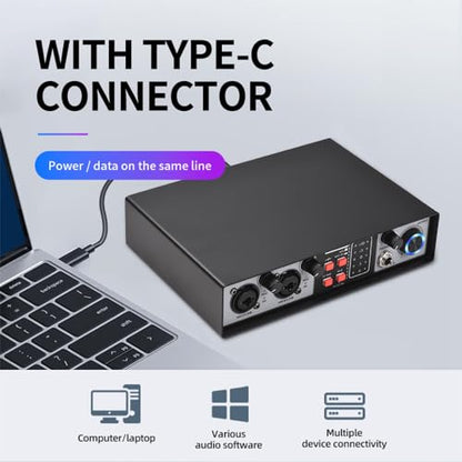 2 In 2 Out Audio Interface Mixer USB Recording Sound Card 48V