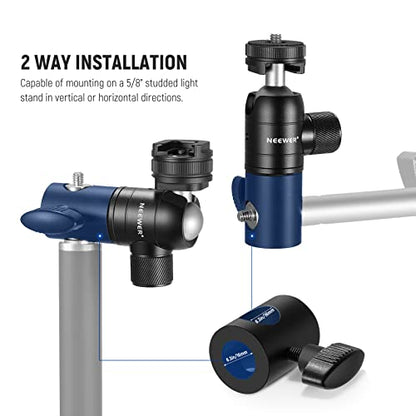 NEEWER Light Stand Mount Adapter w Cold Shoe & 1/4" Screw Mini Ball Head | Reversible Mounting Plate for Camera, Monitor, Ring Lights, Fits Flat Head, Boom Arm, C Stands, Max. Load 22lb/10kg - style: ST-GM06