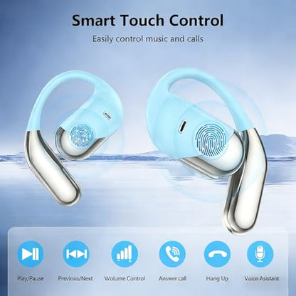 Open Ear Wireless Earbuds Headphones, Bluetooth Built-in Mic,Waterproof, LED Display Charging Case,on Ear Hooks Clip Ear Buds，Ultra-Comfort Earphones Design for Walking/Running/Sport - color: blue‌green721