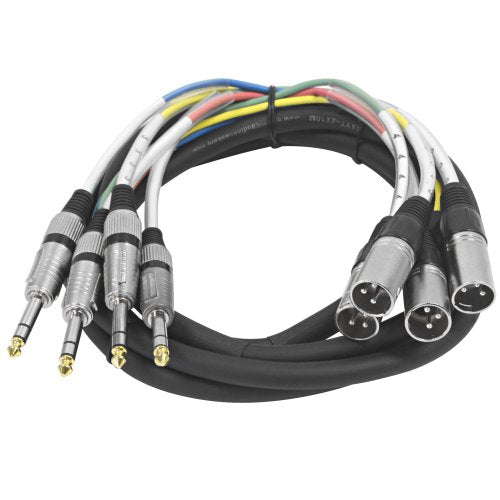 Seismic Audio - SAXT-4x10M - 4 Channel 1/4" TRS to XLR Male Snake Cable - 10 Feet Long - Serviceable Ends - Pro Audio Effects Snake for Live Live, Recording, Studios, and Gigs - Patch, Amp, Mixer, - size: 10 Foot - 4 Channel