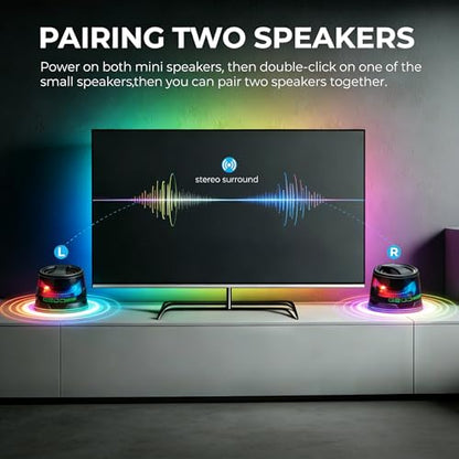 2 Pack G200 Magnetic Mini Bluetooth Speaker w/ RGB Lights & Phone Stand | Portable Magnetic Wireless Stereo Speaker Set, Small Wireless Speaker for Desk Hiking Camping Shower, Ideal Gift,2 black - color: Black for 2