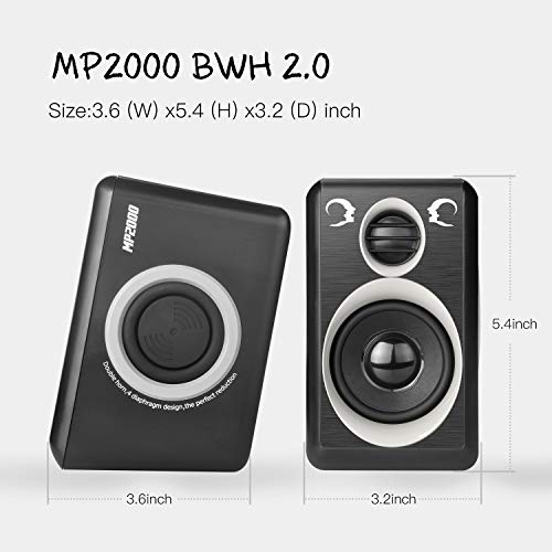 RECCAZR Computer Speakers with Surround Sound 2.0CH USB Wired Powered Multimedia Speaker for Desktop/TV/PC/Laptops/Smart Phone Built-in Four Loudspeaker Diaphragm (Gray) - color: Black & Gray