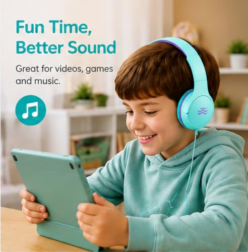2-Pack Wired Kids Headphones with Mic, 85/94dB Volume Limiting, Foldable On-Ear Headset for School, Travel, Tablet & Laptop, 3.5mm Jack, Green/Pink/Purple - color: GreenPurple pinkpurple