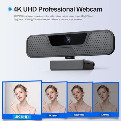 ToLuLu 4K Auto Focus Webcam for PC, 4 AI Noise-Canceling Mics UHD Web cam - style: 4K Autofocus Webcam with Cover & Tripod