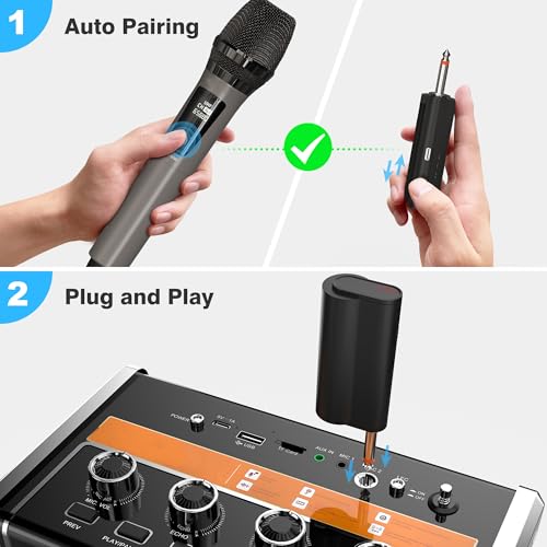 Wireless Microphones, Professional Dual Karaoke Microphones, Wireless Dynamic Microphone System Set with Rechargeable Receiver for Home Party, Speech, Wedding, Church, PA System - color: Red